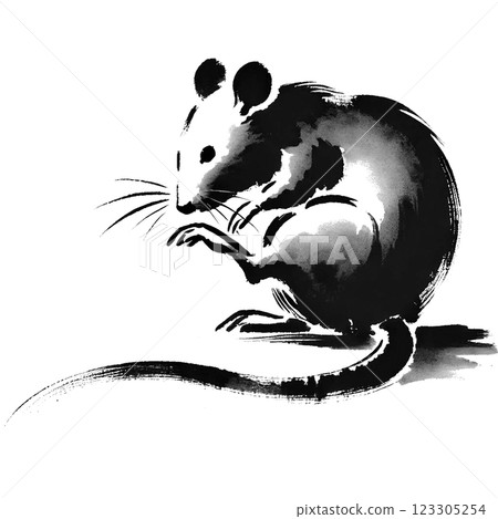 Ink painting style illustration of a mouse 123305254