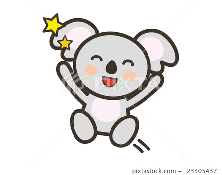 一隻可愛的無尾熊高興地跳躍的插圖 一隻可愛的無尾熊高興地跳躍的插圖 123305437