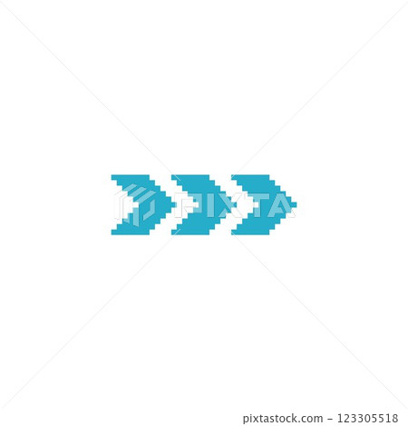 Blue triple arrowheads Y2K vector icon pixel art, right side pointer, next or play button, forward acceleration cursor Blue triple arrowheads Y2K vector icon pixel art, right side pointer, next or play button, forward acceleration cursor 123305518