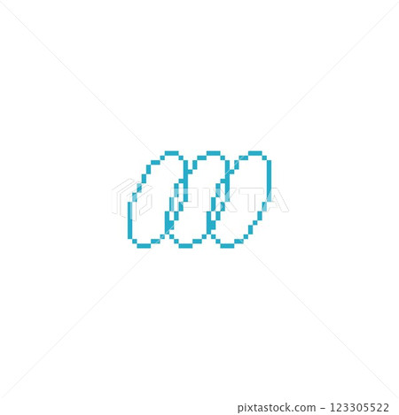 Row of blue parallel rings pixel art vector icon, Y2K outline model with squared contour, abstract linear circles figure 123305522