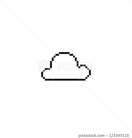Cloud silhouette pixel art vector icon, pixeled retro 8bit Y2K weather forecast cloudy symbol with squared black contour 123305528