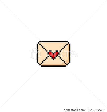 Red heart on envelope letter black outline Y2K pixel art, romantic post message squared contour, vector Love 8bit symbol Red heart on envelope letter black outline Y2K pixel art, romantic post message squared contour, vector Love 8bit symbol 123305575