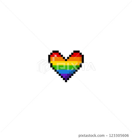 Vector pixel heart in rainbow colors, 8-bit. Symbol of LGBT, love and equality. Vector pixel heart in rainbow colors, 8-bit. Symbol of LGBT, love and equality. 123305606