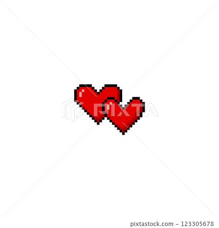 Vector pixel illustration of paired red hearts on isolated background. 123305678