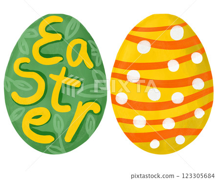hand drawn happy easter eggs of colorful orange color with funny bright ornament. Colored religious Christian symbols for cards design celebration banner, simple minimalist design for spring holiday 123305684