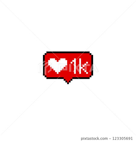 Vector illustration of Pixel red chat box with white heart and 1K. 123305691