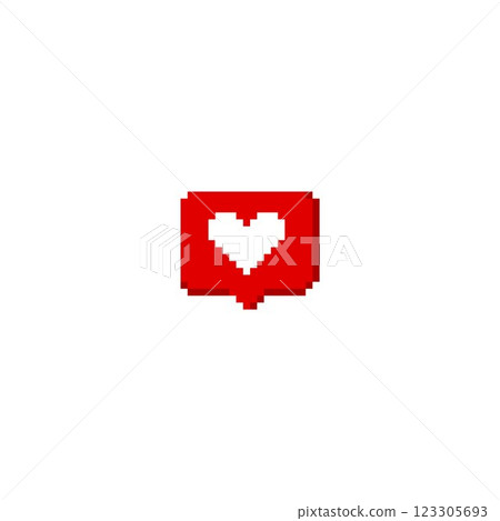 Pixel red window with white heart. 8 bit Dialog box for social networks. Pixel red window with white heart. 8 bit Dialog box for social networks. 123305693