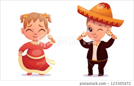 Cinco de mayo. Vector illustration children dancing on Cinco De Mayo holiday Cinco de mayo. Vector illustration children dancing on Cinco De Mayo holiday 123305872