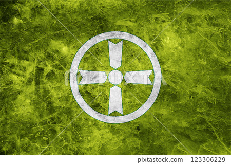 Official flag of Akita. City in Japan. Conceptual collage on ice texture 123306229