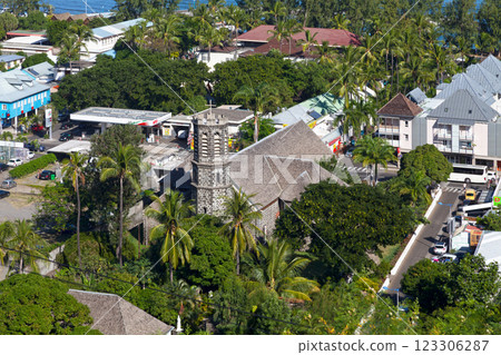 Aerial view of the church of Notre-Dame de la Salette in Saint-Leu de la Reunion 123306287