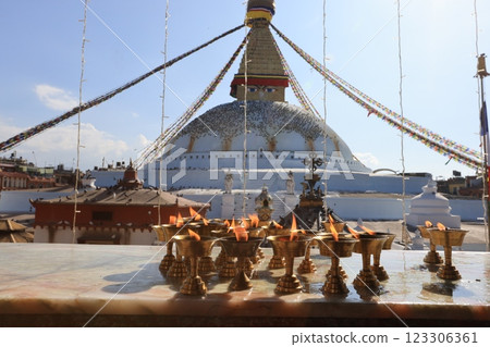 candlestick with the Boudhanath stupa in kathmandu, nepal 123306361