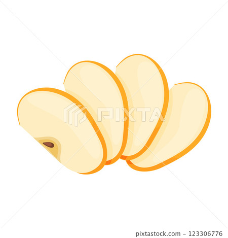 Slices of fresh yellow apple fruit, fresh garden fruit. Hand drawn food clipart Flat style 123306776