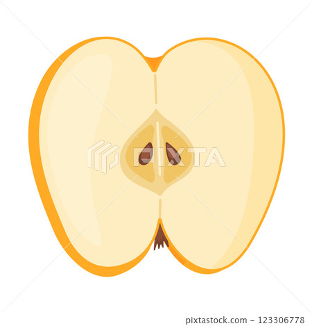 Slice of fresh yellow apple fruit, fresh garden fruit. Hand drawn food clipart Flat style 123306778