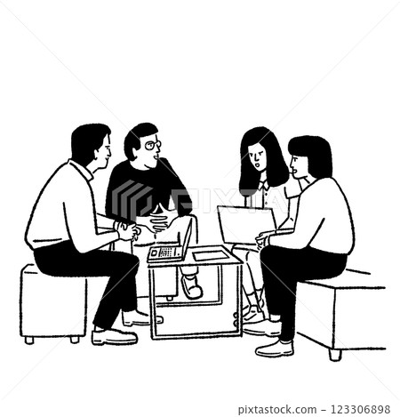 People working Office lifestyle meeting with colleague Business marketing team Hand drawn line art illustration 123306898