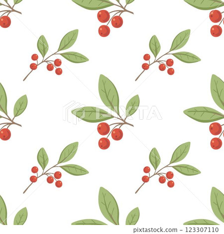 Seamless pattern with red cowberry 123307110