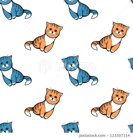 Seamless pattern with cute striped kittens 123307114