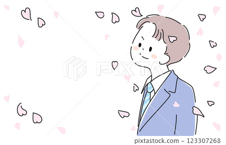 Illustration frame of a man in a suit surrounded by cherry blossom petals 123307268