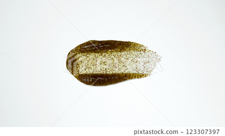 Cosmetic smear. Smears of body scrub Fruit and berry body scrub texture of swatch 123307397