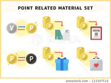 Illustration set of points exchange, cash, donations, and products Illustration set of points exchange, cash, donations, and products 123307518