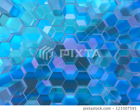 由晶體六角柱組成的幾何空間的 3D 插圖 123307591