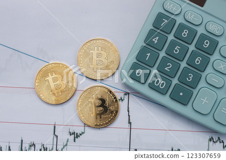 Bitcoin, Calculator, and Financial Analysis Graphs Bitcoin, Calculator, and Financial Analysis Graphs 123307659