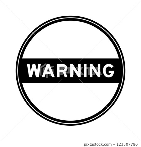 Black color round seal sticker in word warning on white background 123307780