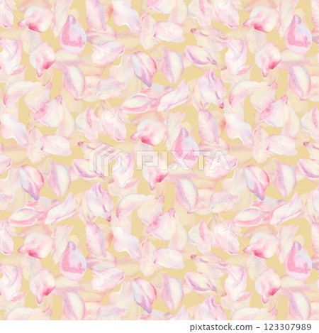 Petals of a blooming spring tree in flight. Seamless pattern of cherry, apple, almond petals on a colored background. Watercolor template for Hanami, sakura blossom festival, textile, print, wallpaper Petals of a blooming spring tree in flight. Seamless pattern of cherry, apple, almond petals on a colored background. Watercolor template for Hanami, sakura blossom festival, textile, print, wallpaper 123307989