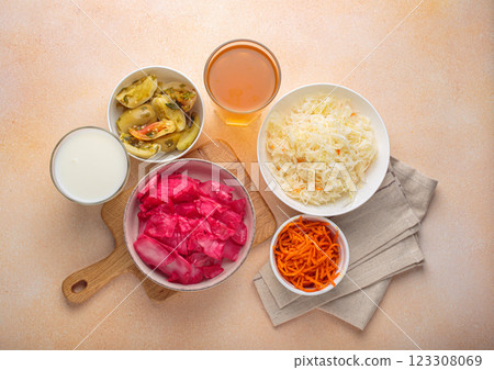 Fermented food improving gut health with probiotics and lactic acid bacteria 123308069