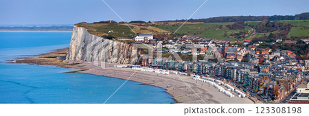 Panoramic view of the sea resort of Mers-les-Bains Panoramic view of the sea resort of Mers-les-Bains 123308198