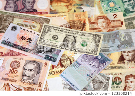 Stack of international banknotes 123308214