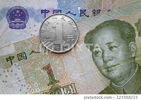 Crhinese yuan banknotes and coin 123308215