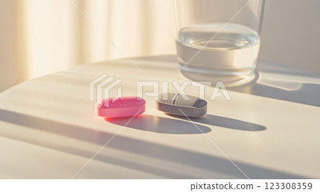 Colorful pills and water 123308359