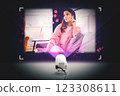 TV streaming service on projection screen 123308611