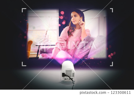 TV streaming service on projection screen 123308611