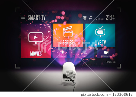 TV streaming app service on projection screen 123308612