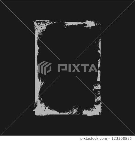 Grunge messy grey frame vector illustration, overlay paintbrush strokes rectangle border scratched rough edges on black 123308855