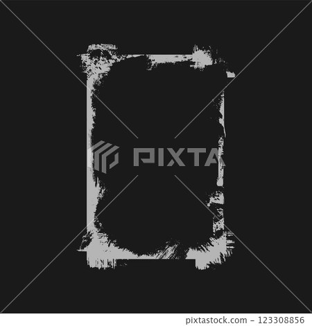 Grunge overlay grey frame with scratched edges, vector dirty paintbrush strokes rectangle border rough chalk texture 123308856