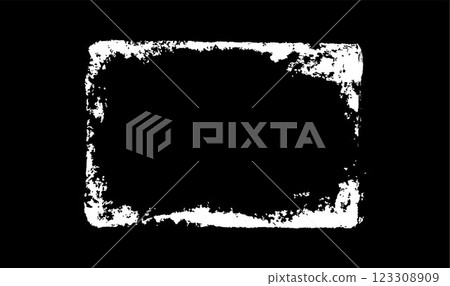 Grunge messy white frame vector illustration, overlay paintbrush strokes rectangle border with scratched rough edges 123308909