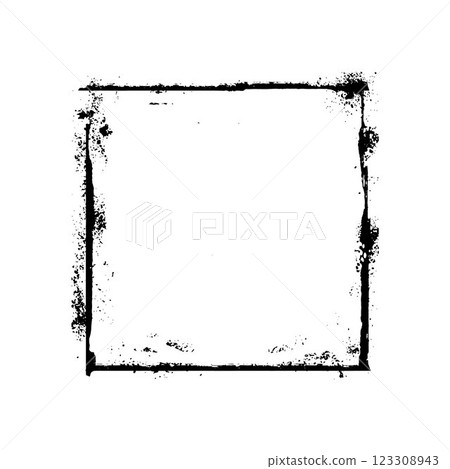 Black grunge frame, vector messy thin paintbrush strokes square shape border scratched rough edges, ink or chalk texture 123308943
