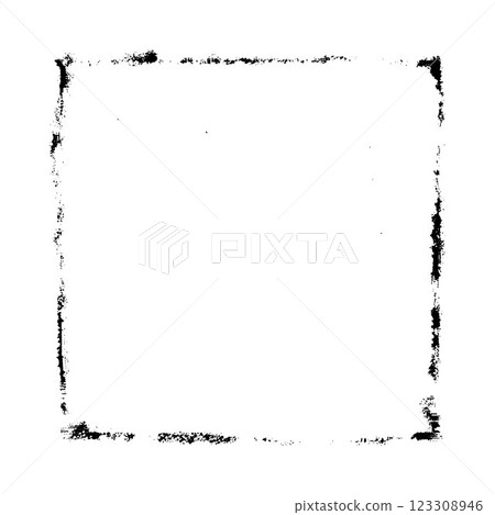 Black grunge frame, scratched rough edge, vector fitful thin paintbrush strokes square shape border ink or chalk texture 123308946