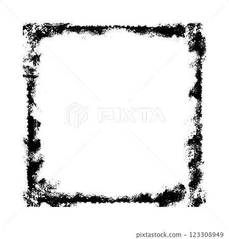 Black grunge paintbrush strokes frame, vector messy square shape border scratched rough edge, ink or chalk texture stamp Black grunge paintbrush strokes frame, vector messy square shape border scratched rough edge, ink or chalk texture stamp 123308949
