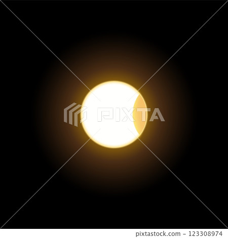 Solar or moon eclipse, shiny crescent on round aura, realistic golden glowing space planet in dark universe, astronomy Solar or moon eclipse, shiny crescent on round aura, realistic golden glowing space planet in dark universe, astronomy 123308974