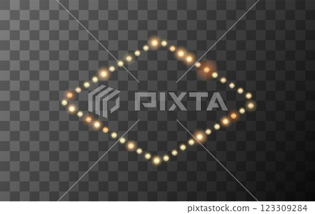 Light vector frame, golden glowing bulbs border, lamp rhombus banner, retro wall billboard, Circus, cinema casino design Light vector frame, golden glowing bulbs border, lamp rhombus banner, retro wall billboard, Circus, cinema casino design 123309284