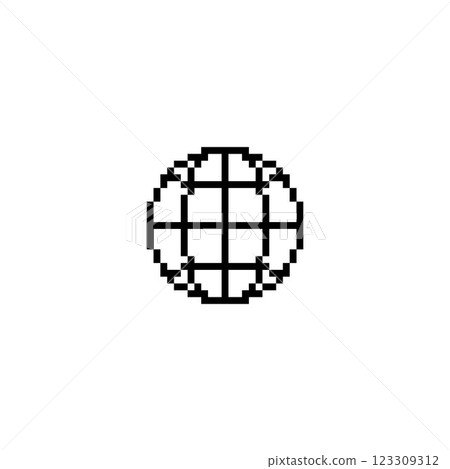 Pixel globe wireframe vector, black, in y2k style. 123309312