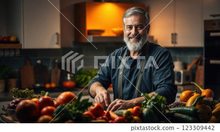 man cooking in a modern bright kitchen 123309442