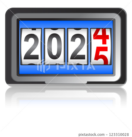 Modern digital counter with the number of the new year 2025 on a white background 123310028