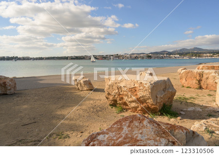 Scene with large rocks by the sea Scene with large rocks by the sea 123310506