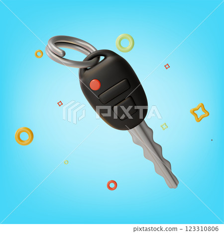3d Auto Car Key with Remote Control Cartoon Design Style. Vector illustration of Automobile Security Electronic Technology 123310806