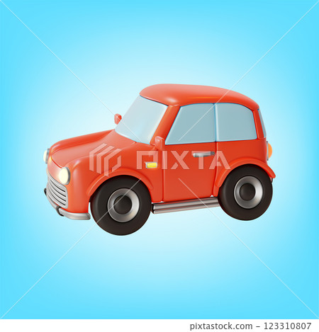 3d Red Car Hatchback Model Cartoon Design Style. Vector illustration of New Technology Electric or Hybrid Auto 123310807