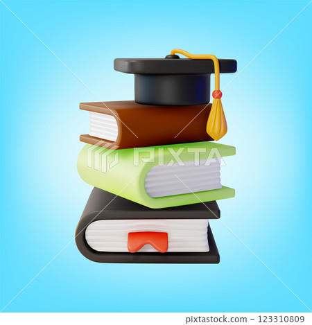 3d Black Graduation Cap on Top of Pile of Books Cartoon Design Style. Vector illustration of Education Concept 3d Black Graduation Cap on Top of Pile of Books Cartoon Design Style. Vector illustration of Education Concept 123310809